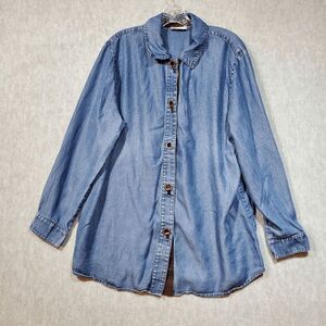 Soft Surroundings Shirt Womens Blue Denim Tencel Metal Closure Chambray Collared